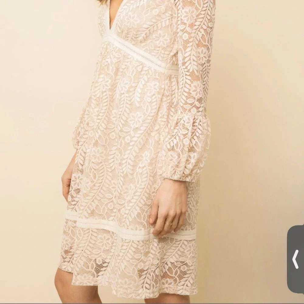 Mystree | Coquette Cottage Core Babydoll Lace Midi Dress In Cream | M - Picture 2 of 16